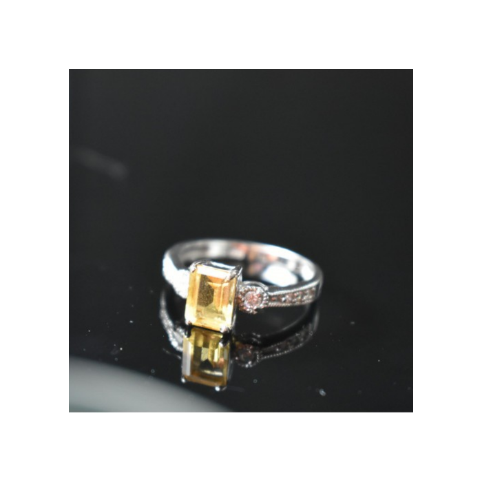 925 Sterling Silver Citrine & CZ Ring Size 8