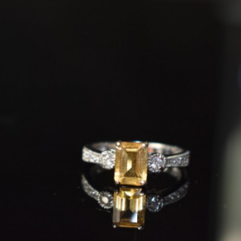 925 Sterling Silver Citrine & CZ Ring Size 8