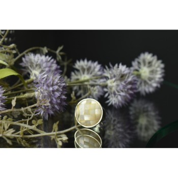 925 STERLING SILVER  MOTHER OF PEARL MOSAIC RING SIZE 8 ITALY
