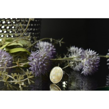 925 STERLING SILVER  MOTHER OF PEARL MOSAIC RING SIZE 8 ITALY