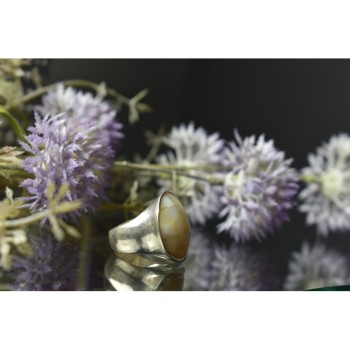 925 STERLING SILVER  MOTHER OF PEARL MOSAIC RING SIZE 8 ITALY