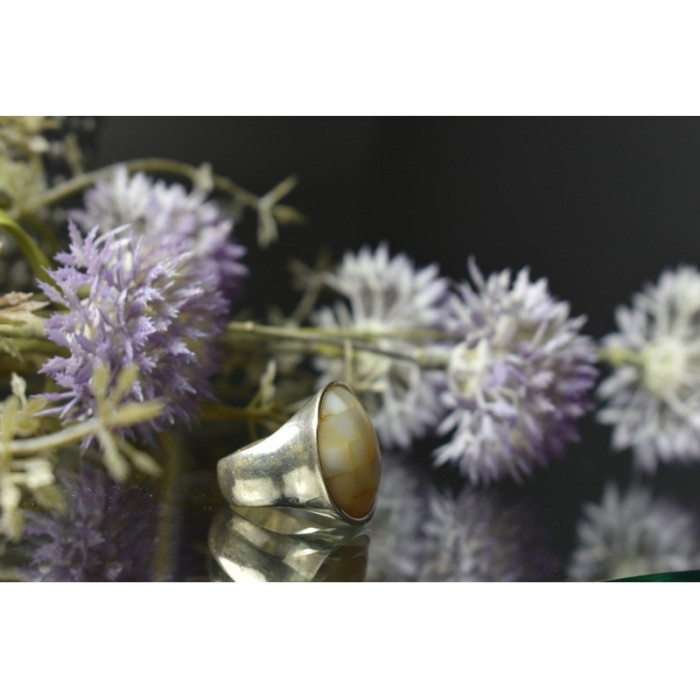 925 STERLING SILVER  MOTHER OF PEARL MOSAIC RING SIZE 8 ITALY