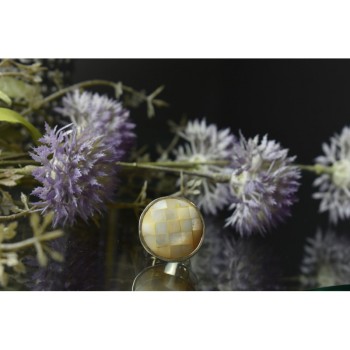 925 STERLING SILVER  MOTHER OF PEARL MOSAIC RING SIZE 8 ITALY