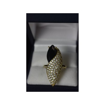 925 STERLING SILVER BLACK ALPANITE & CZ RING SIZE 9