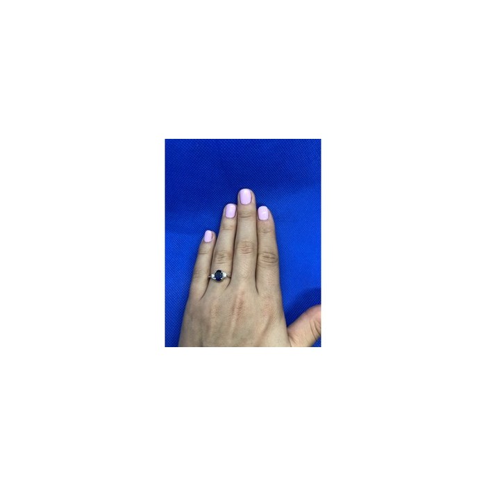 925 Sterling Silver Sapphire & CZ Ring Size 6.5