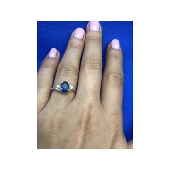 925 Sterling Silver Sapphire & CZ Ring Size 6.5