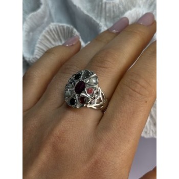 925 Sterling Silver Ruby & Multicolor Gemstones Ring Size 8