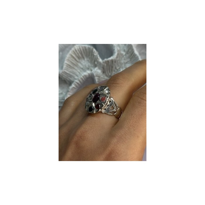 925 Sterling Silver Ruby & Multicolor Gemstones Ring Size 8