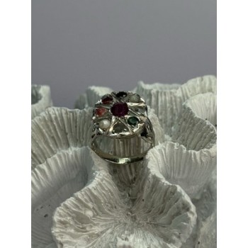 925 Sterling Silver Ruby & Multicolor Gemstones Ring Size 8