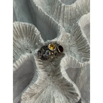 925 STERLING SILVER GARNET, CITRINE, TOPAZ,  AMETHYST & MARCASITE RING SIZE 5.5