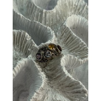 925 STERLING SILVER GARNET, CITRINE, TOPAZ,  AMETHYST & MARCASITE RING SIZE 5.5