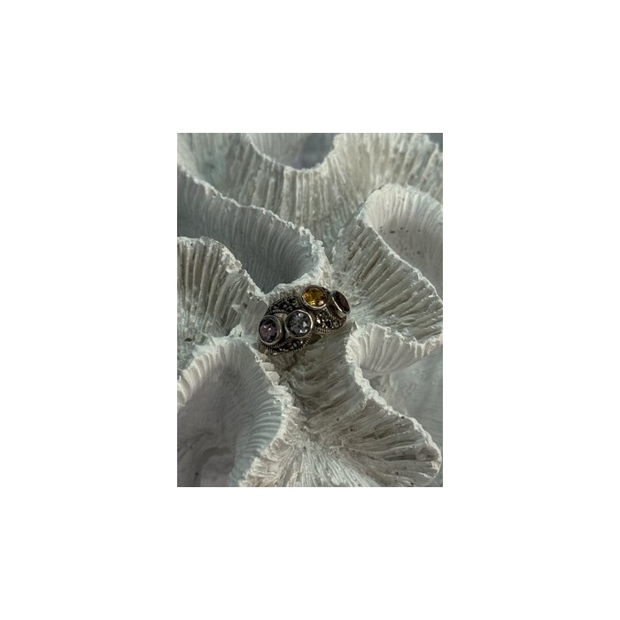 925 STERLING SILVER GARNET, CITRINE, TOPAZ,  AMETHYST & MARCASITE RING SIZE 5.5