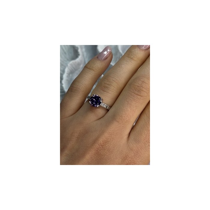 925 Sterling Silver Purple & White Spinel Ring Size 6.5