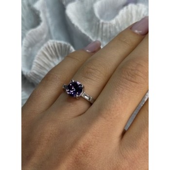 925 Sterling Silver Purple & White Spinel Ring Size 6.5