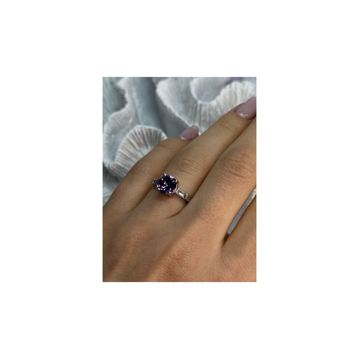 925 Sterling Silver Purple & White Spinel Ring Size 6.5