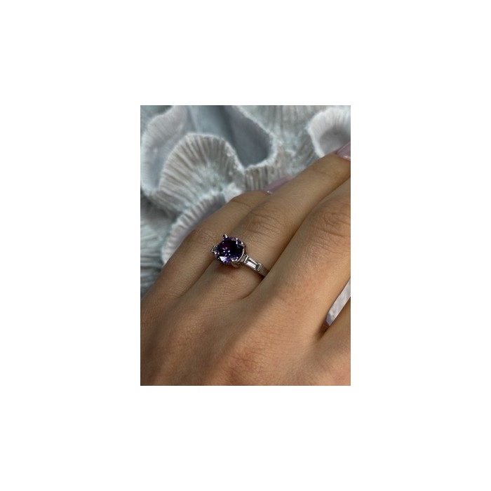 925 Sterling Silver Purple & White Spinel Ring Size 6.5