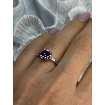 925 Sterling Silver Purple & White Spinel Ring Size 6.5