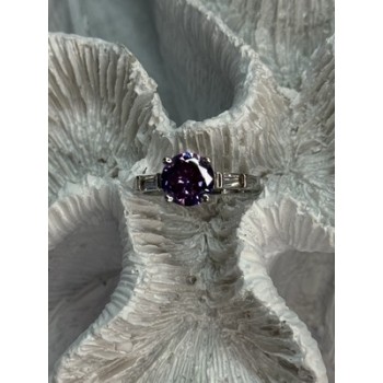 925 Sterling Silver Purple & White Spinel Ring Size 6.5