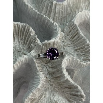 925 Sterling Silver Purple & White Spinel Ring Size 6.5