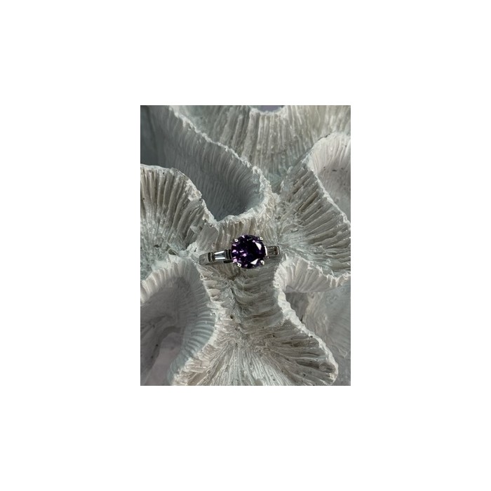 925 Sterling Silver Purple & White Spinel Ring Size 6.5