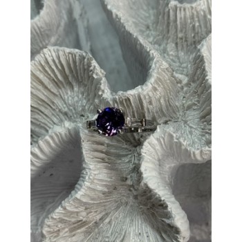 925 Sterling Silver Purple & White Spinel Ring Size 6.5