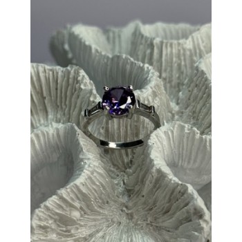 925 Sterling Silver Purple & White Spinel Ring Size 6.5