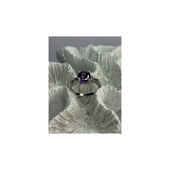 925 Sterling Silver Purple & White Spinel Ring Size 6.5