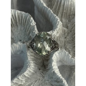 925 Sterling Silver Pale Green Amethyst Ring Size 7