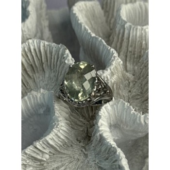 925 Sterling Silver Pale Green Amethyst Ring Size 7
