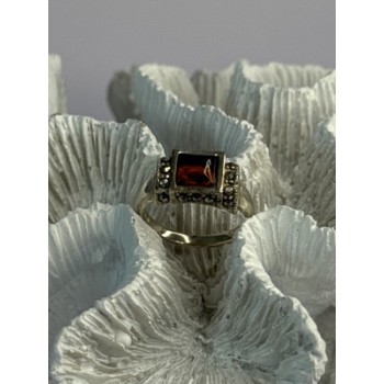 925 Sterling Silver Amber & Marcasite Ring Size 6.5