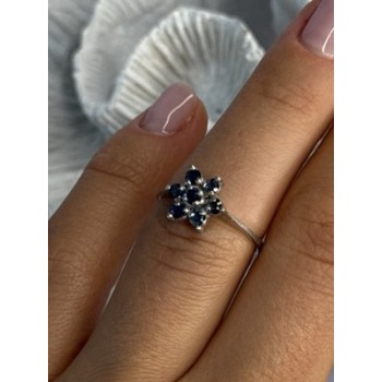 925 Sterling Silver Sapphire Flower Ring Size 6
