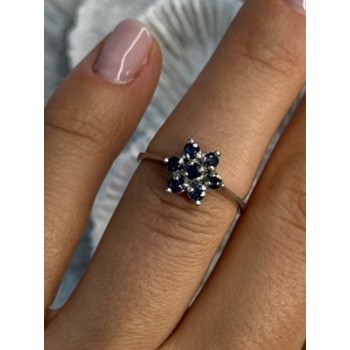 925 Sterling Silver Sapphire Flower Ring Size 6