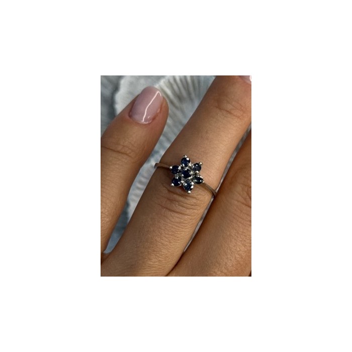 925 Sterling Silver Sapphire Flower Ring Size 6