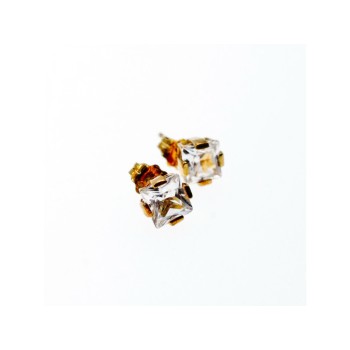 925 Sterling Silver Gold Plated White Topaz Stud Earrings Italy