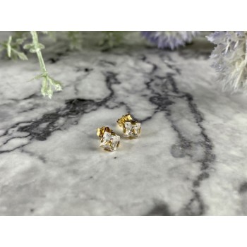 925 Sterling Silver Gold Plated White Topaz Stud Earrings Italy