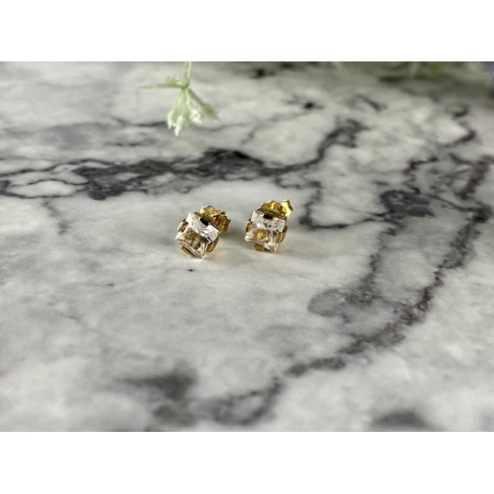 925 Sterling Silver Gold Plated White Topaz Stud Earrings Italy