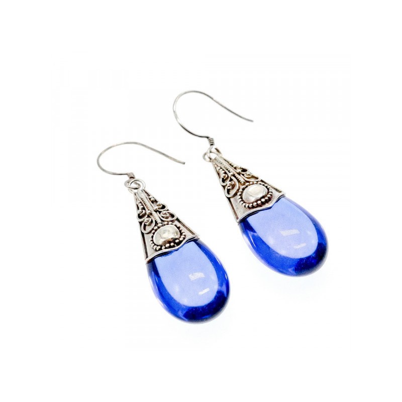 Vintage 925 Sterling Silver Jewelry Glass Earrings