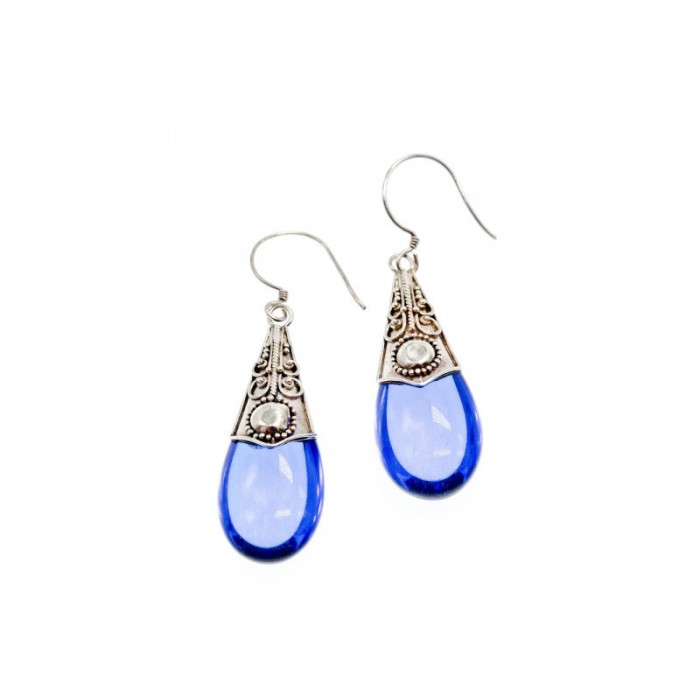 Vintage 925 Sterling Silver Jewelry Glass Earrings