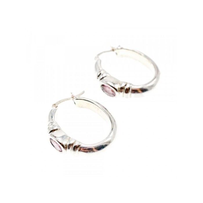 925 Sterling Silver Amethyst Classic Hoop Earrings