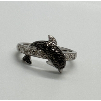 925 Sterling Silver Marcasite & CZ Dolphin Ring Size 6