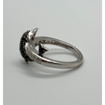 925 Sterling Silver Marcasite & CZ Dolphin Ring Size 6
