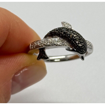 925 Sterling Silver Marcasite & CZ Dolphin Ring Size 6