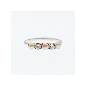 925 Sterling Silver Pearls & CZ Ring Size 10.5