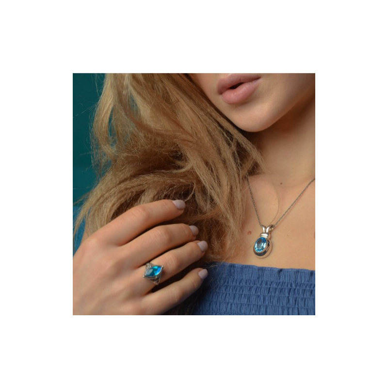 925 Sterling Silver Aquamarine Ring Size 6.5