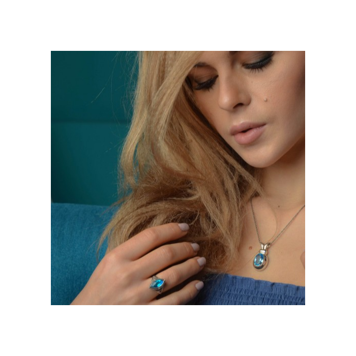 925 Sterling Silver Aquamarine Ring Size 6.5