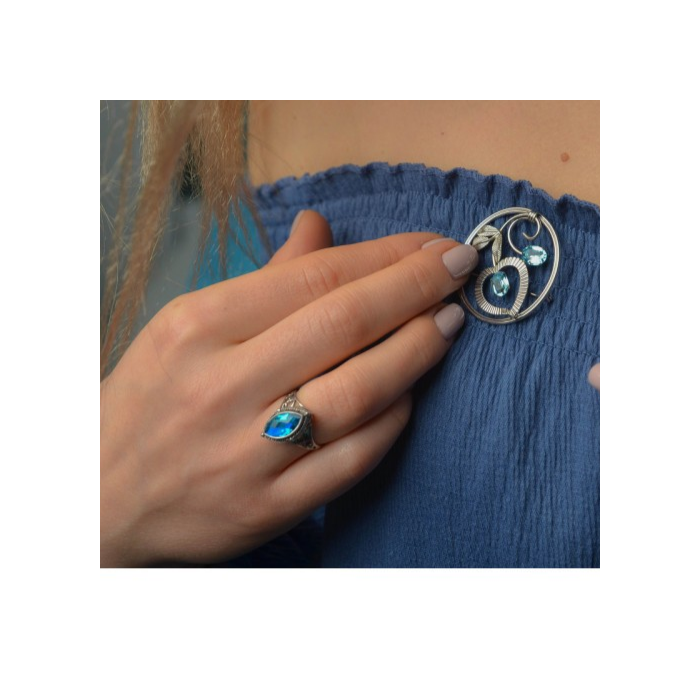 925 Sterling Silver Aquamarine Ring Size 6.5