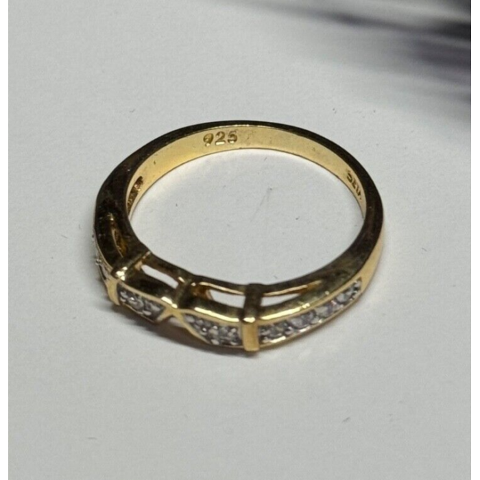 925 Sterling Silver Gold Plated CZ Ring Size 8.5