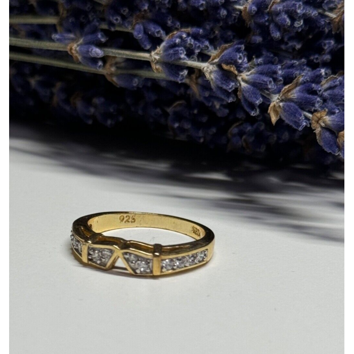 925 Sterling Silver Gold Plated CZ Ring Size 8.5