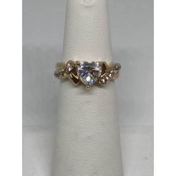 925 Sterling Silver Vermeil Heart CZ Ring Size 4.75