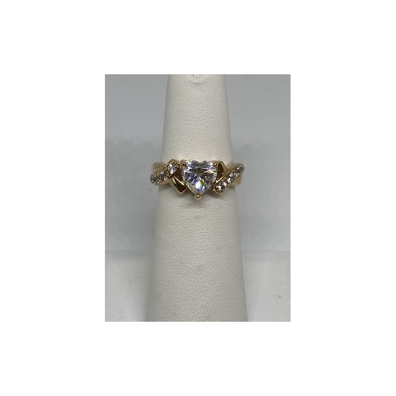 925 Sterling Silver Vermeil Heart CZ Ring Size 4.75